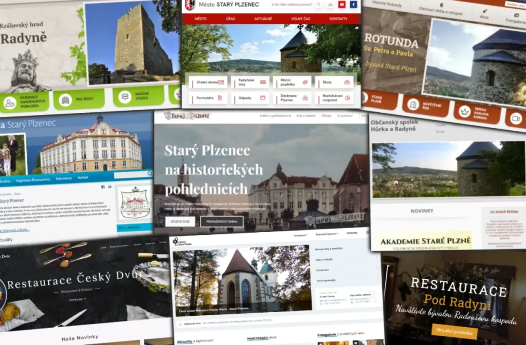 Koláž obrázků ze zajímavých webových stránek o Starém Plzenci - StarejPlzenec.cz