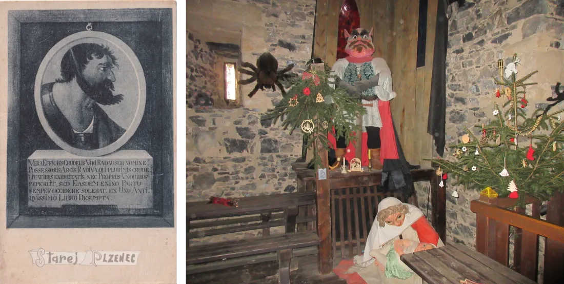 Podobizna Radouše na pohlednici a na hradě Radyni - StarejPlzenec.cz